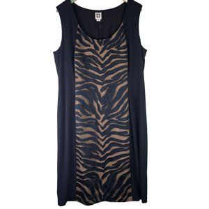 Anne Klein Women's Animal Mesh Print Black/Nude Knee Length Shift Dress, 16W NWT